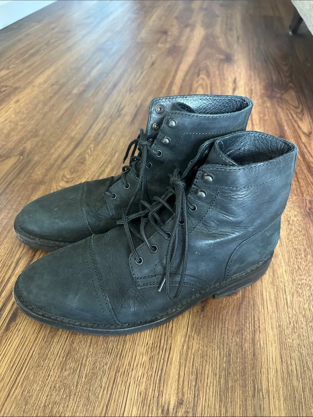 Thursday Boot Co Mens Captain Lace Up Boots Black Matte Leather 10.5